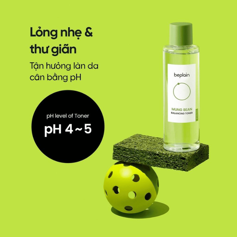 Beplain Mung Bean Balancing Toner chứa công thức cân bằng pH trên da cho một làn da khỏe mạnh 